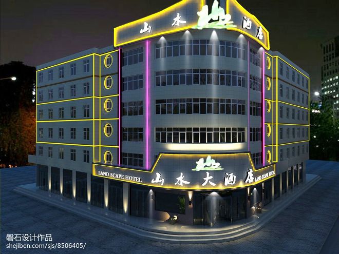 120万元酒店空间1500平米装修案例_效果图 - 泾川山水酒店门头亮化设计 - 设计本